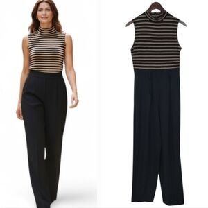 Vintage 70s Dawn Joy Gold Striped High Rise Sleeveless Black Jumpsuit Size 6